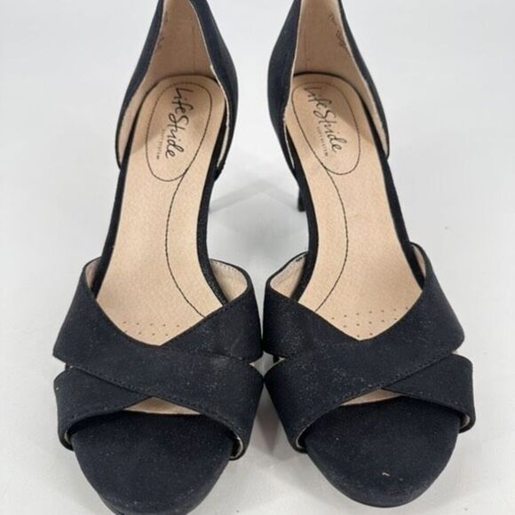 LifeStride Women's Black Peep Toe Mykonos D’orsay Sandal Heels Size 7.5 - Picture 7 of 15